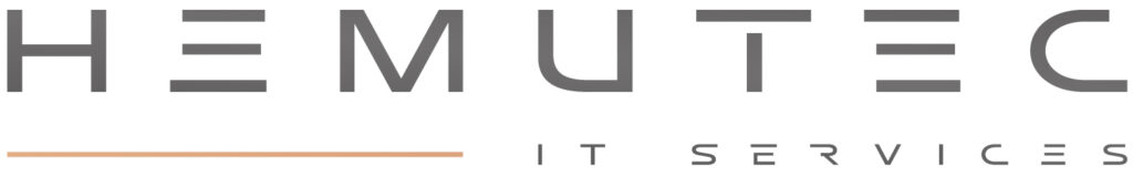 Hemutec IT-Dienstleistungen Schriftzug-Logo in Grau mit dezentem bronzefarbenem Unterstrich