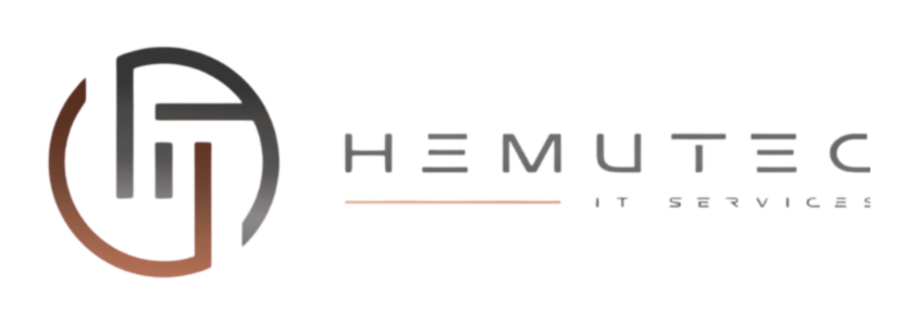 Hemutec IT-Dienstleistungen Schriftzug-Logo in Grau mit dezentem bronzefarbenem Unterstrich